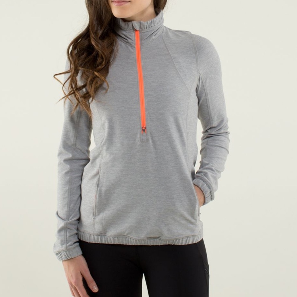 Gray Women's Top with Orange Accent